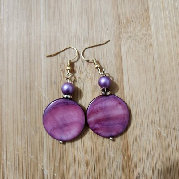 Hand Crafted Drop Pierced Earrings Purple Violet Beads - Picture 3 of 6